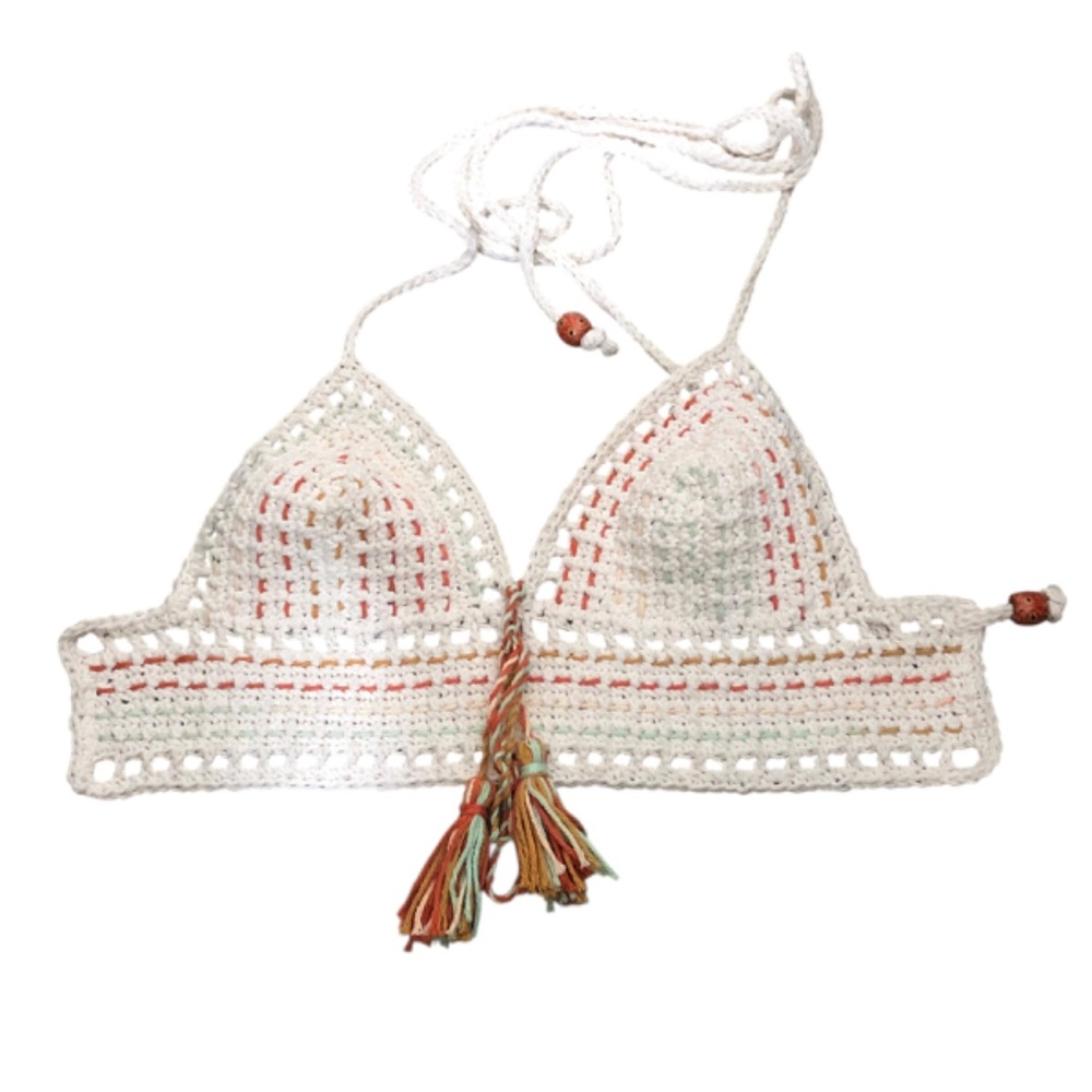 Handmade Crochet Crop Top – Bohemian Juneteenth Festival Bralette w/Tassels - Picture 3 of 16